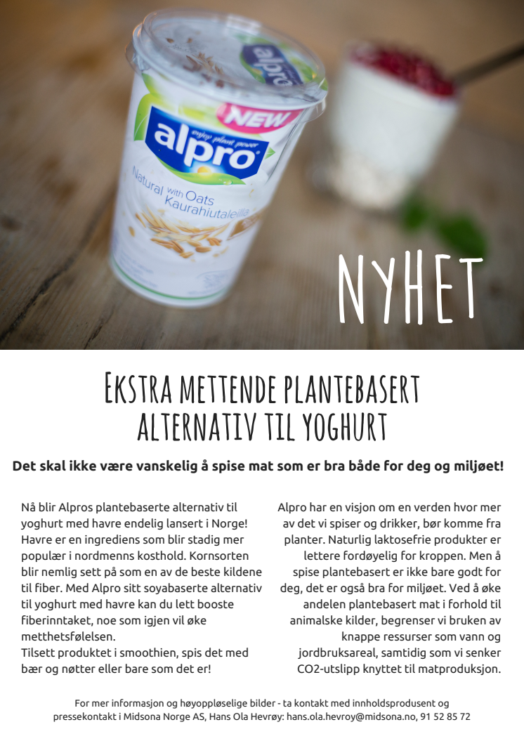 Nyhet fra Alpro! Ekstra mettende plantebasert alternativ til yoghurt
