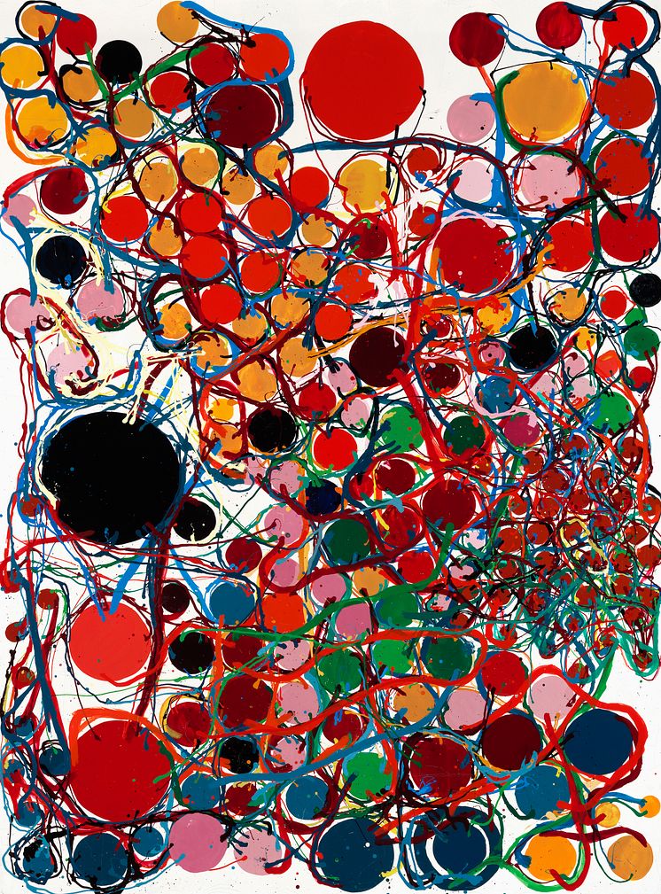 Atsuko Tanaka- Uden titel, 1966. Signeret. Lakfarve på lærred. 130 x 97 cm. Vurdering 4-6 mio.kr.tif