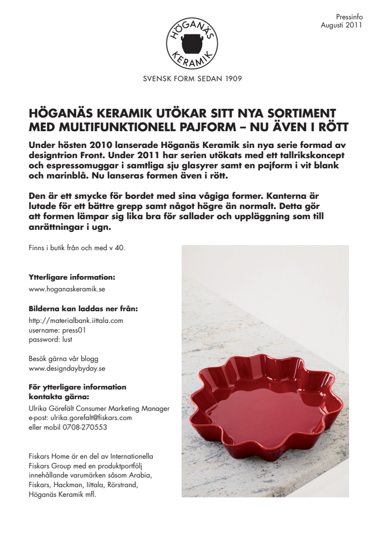 Höganäs Keramiks pajform lanseras i rött inför julens alla bakstunder