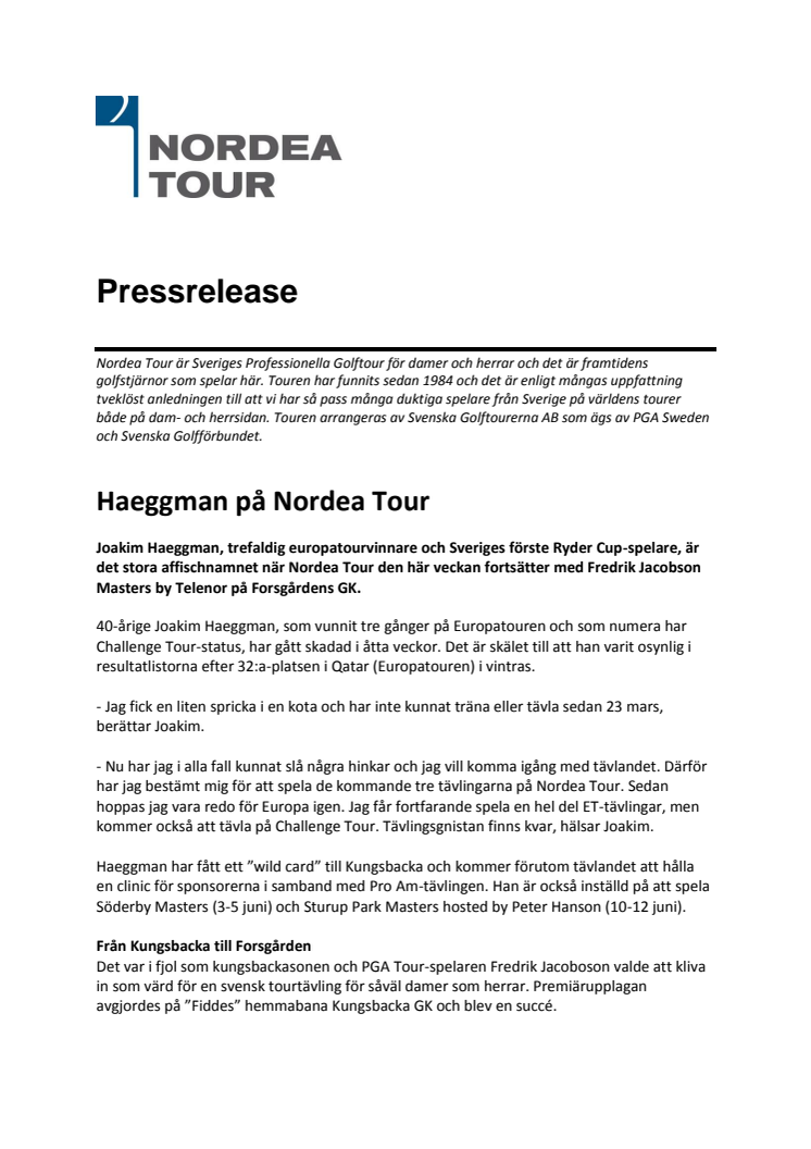 Haeggman på Nordea Tour