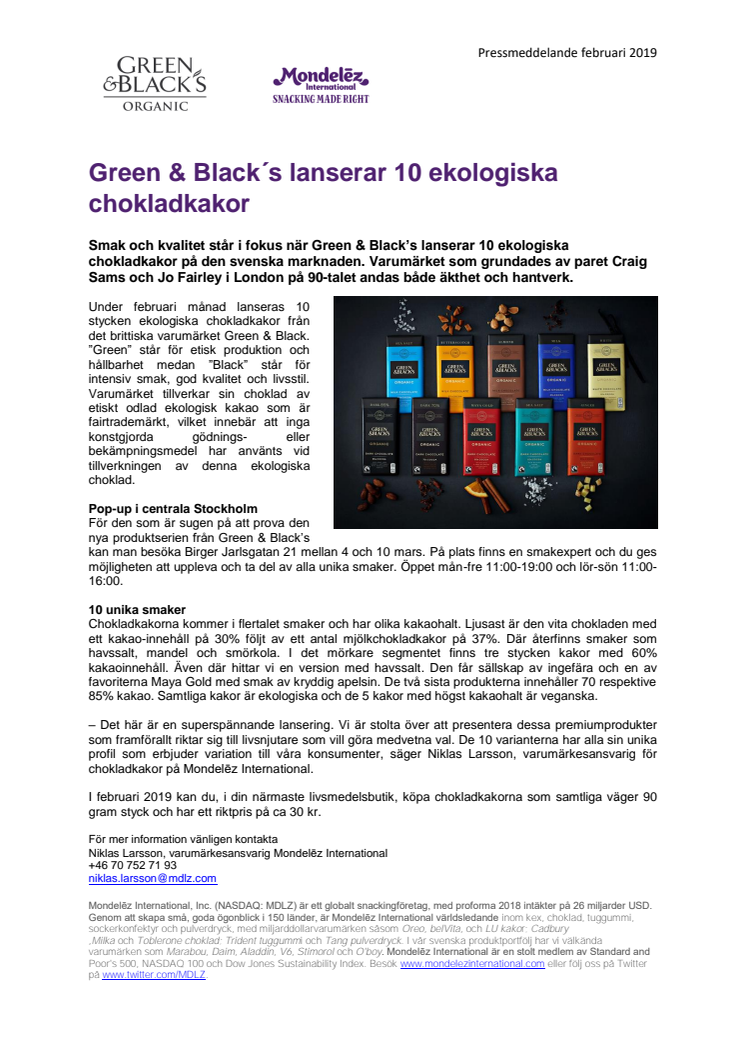 Green & Black's lanserar 10 ekologiska chokladkakor