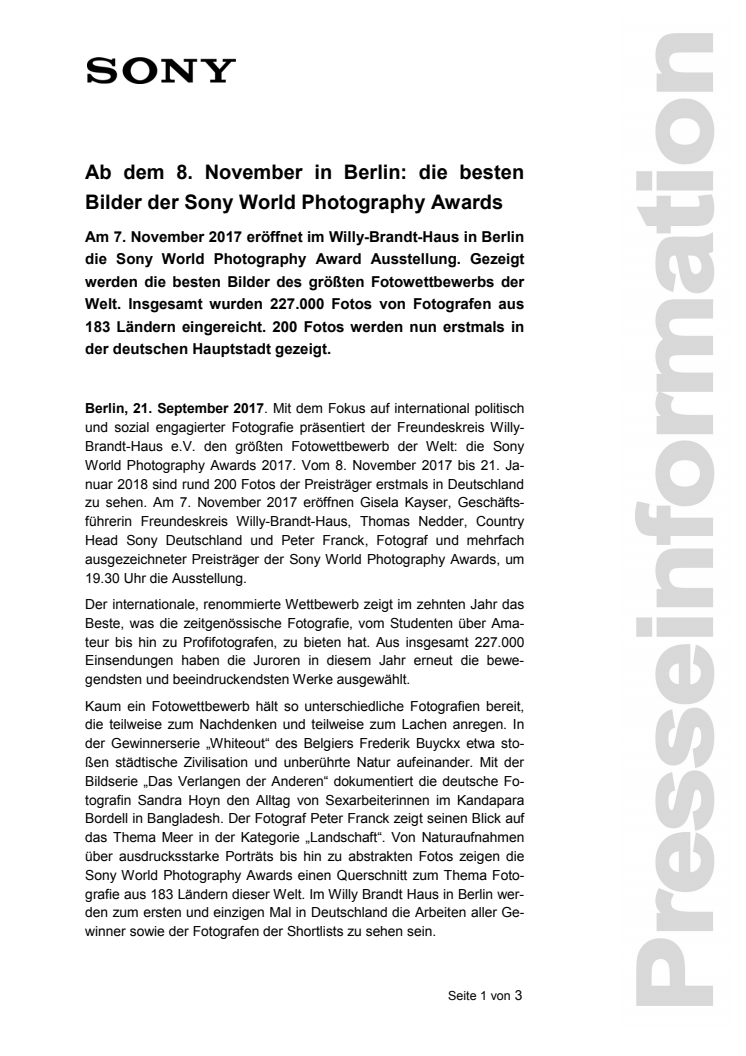 Ab dem 8. November in Berlin: die besten Bilder der Sony World Photography Awards 