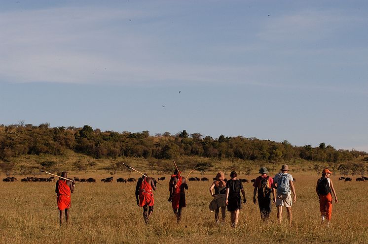 På gå-Safari på savannen i Masai Mara, Kenya