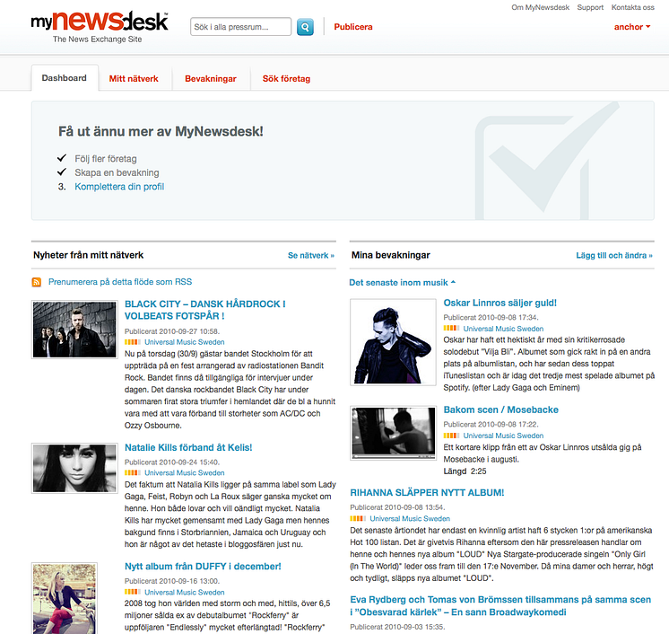 Mynewsdesks Network Dashboard
