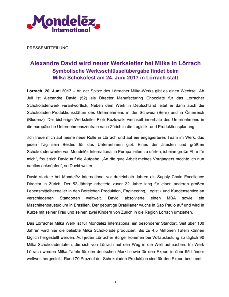 Alexandre David wird neuer Werksleiter bei Milka in Lörrach