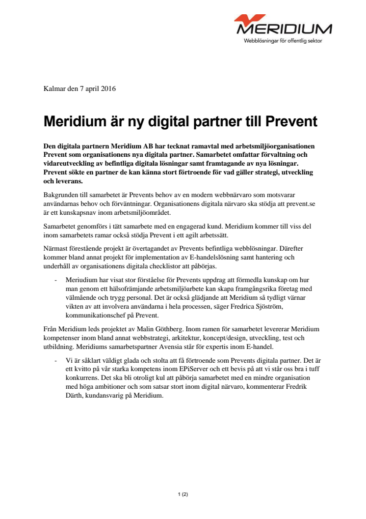 Meridium är ny digital partner till Prevent