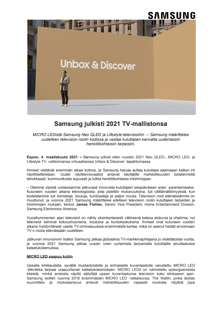 Samsung julkisti 2021 TV-mallistonsa