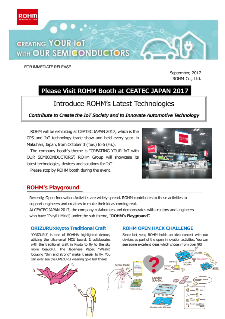  Please Visit ROHM Booth at CEATEC JAPAN 2017 