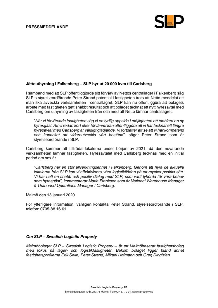 ​Jätteuthyrning i Falkenberg – SLP hyr ut 20 000 kvm till Carlsberg