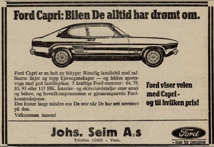 Ford Capri reklame Norge, Mk1