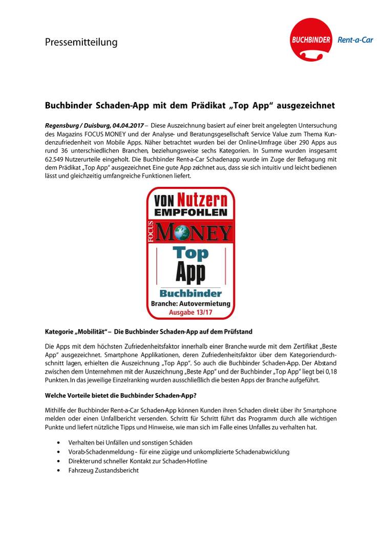 Buchbinder Schaden-App mit dem Prädikat „Top App“ ausgezeichnet  