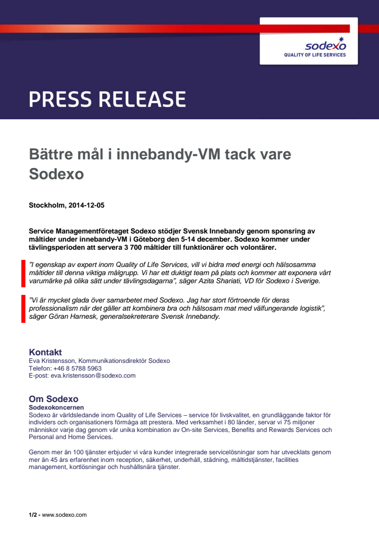 Bättre mål i innebandy-VM tack vare Sodexo