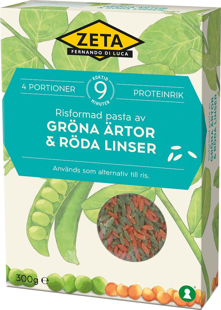 Zeta Risformad pasta av gröna ärtor & röda linser