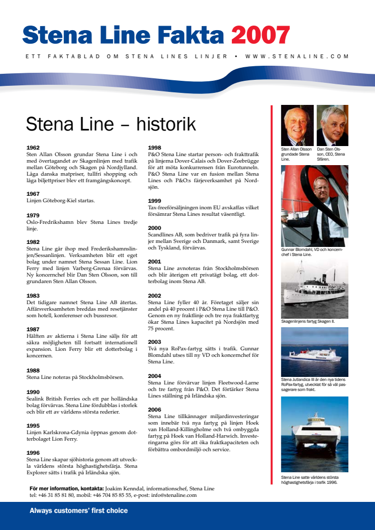 Pressinformation - Stena Line historik