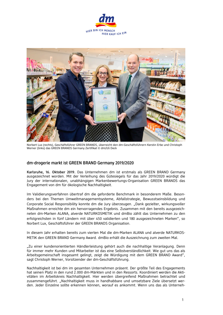 dm-drogerie markt ist GREEN BRAND Germany 2019/2020