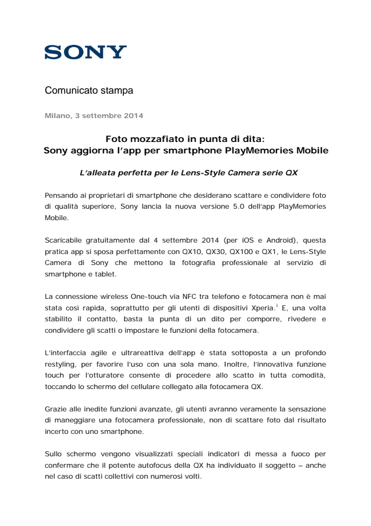 Foto mozzafiato in punta di dita: Sony aggiorna l’app per smartphone PlayMemories Mobile