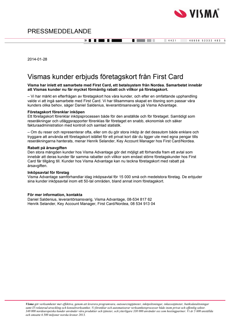 Vismas kunder erbjuds företagskort från First Card