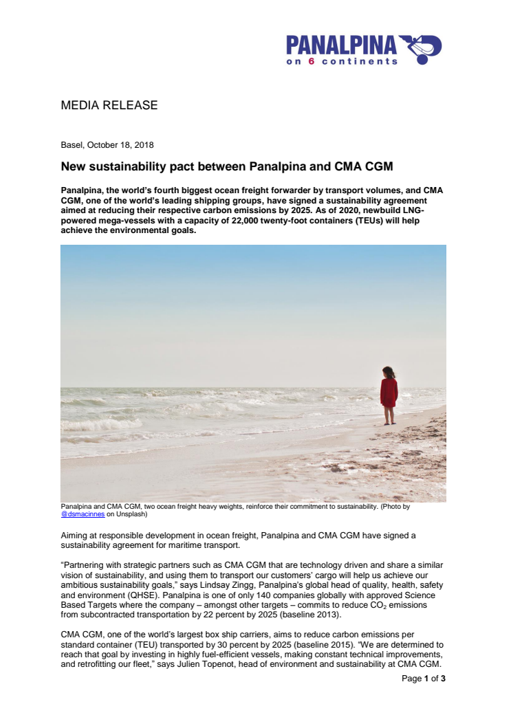 New sustainability pact between Panalpina and CMA CGM