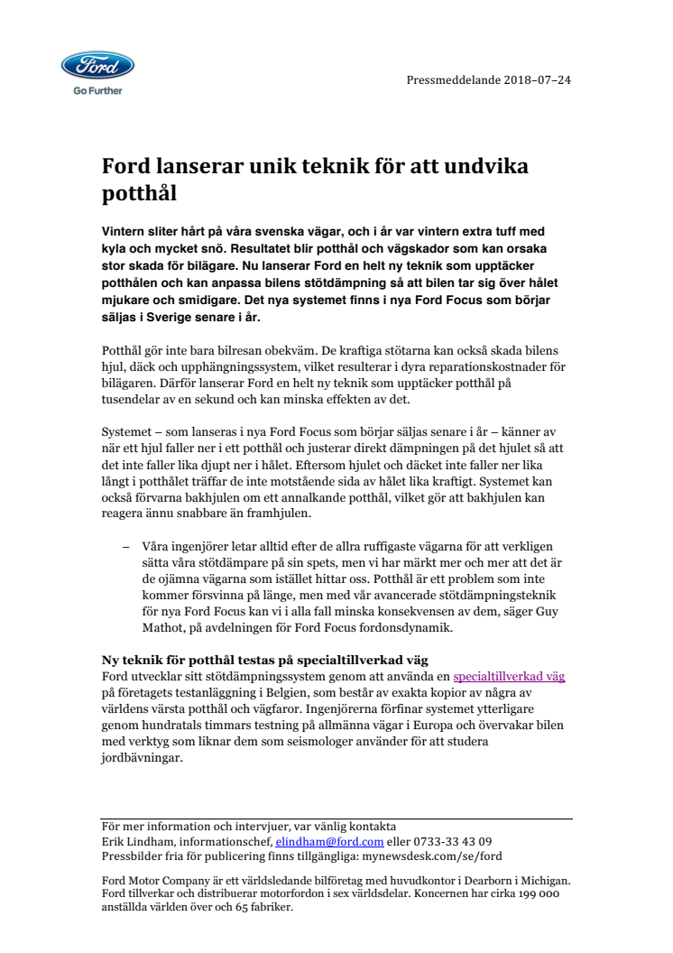 Ford lanserar unik teknik för att undvika potthål