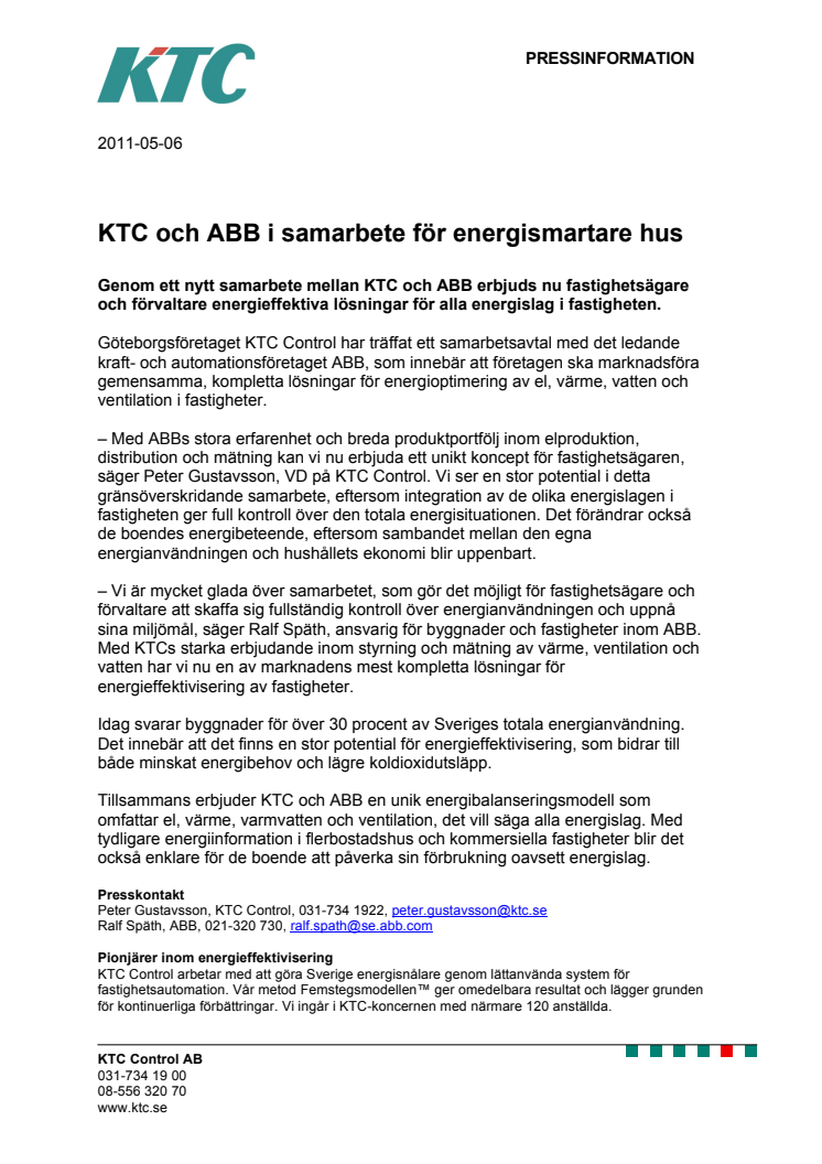 KTC och ABB i samarbete för energismartare hus