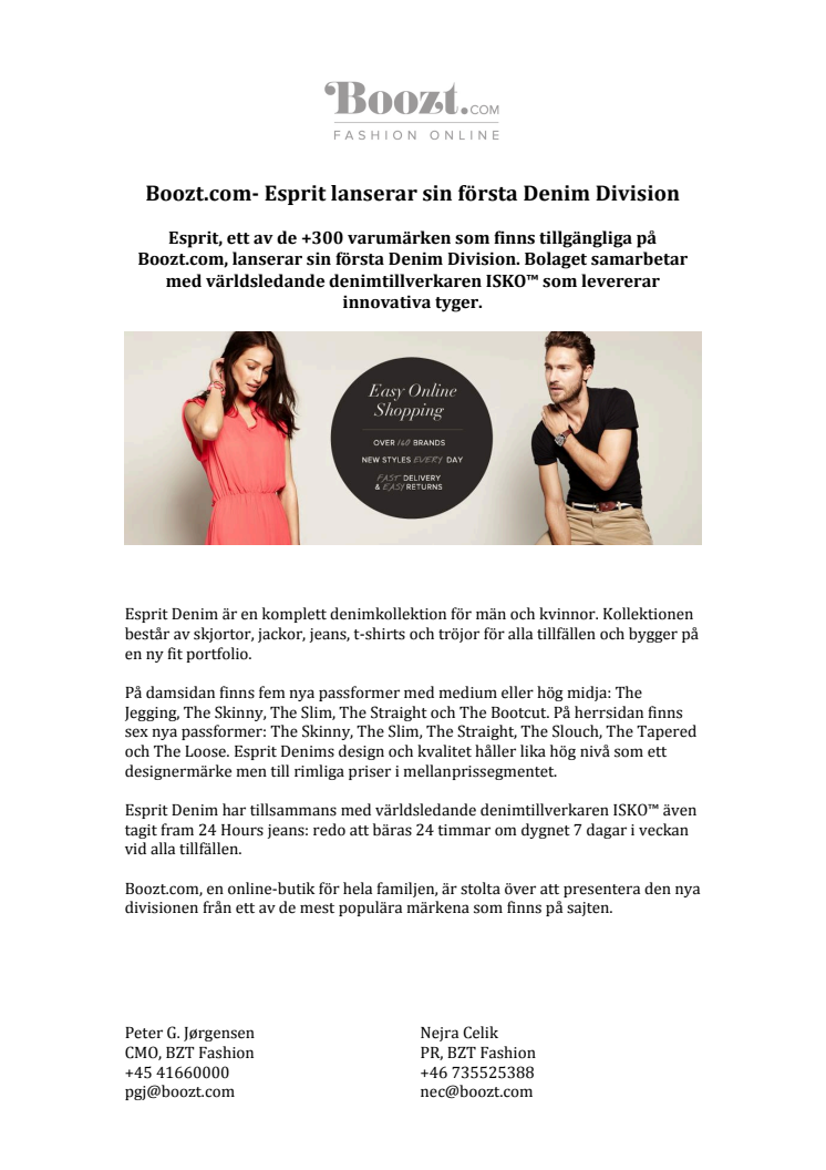 Boozt.com- Esprit lanserar sin första Denim Division