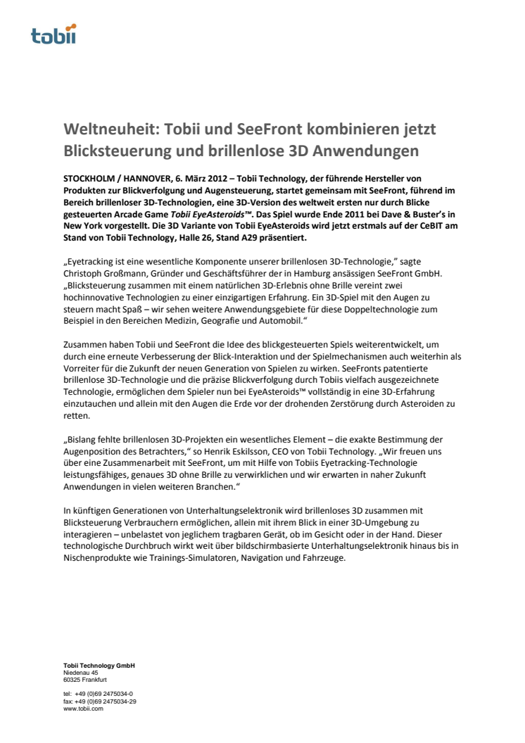 Tobii und SeeFront