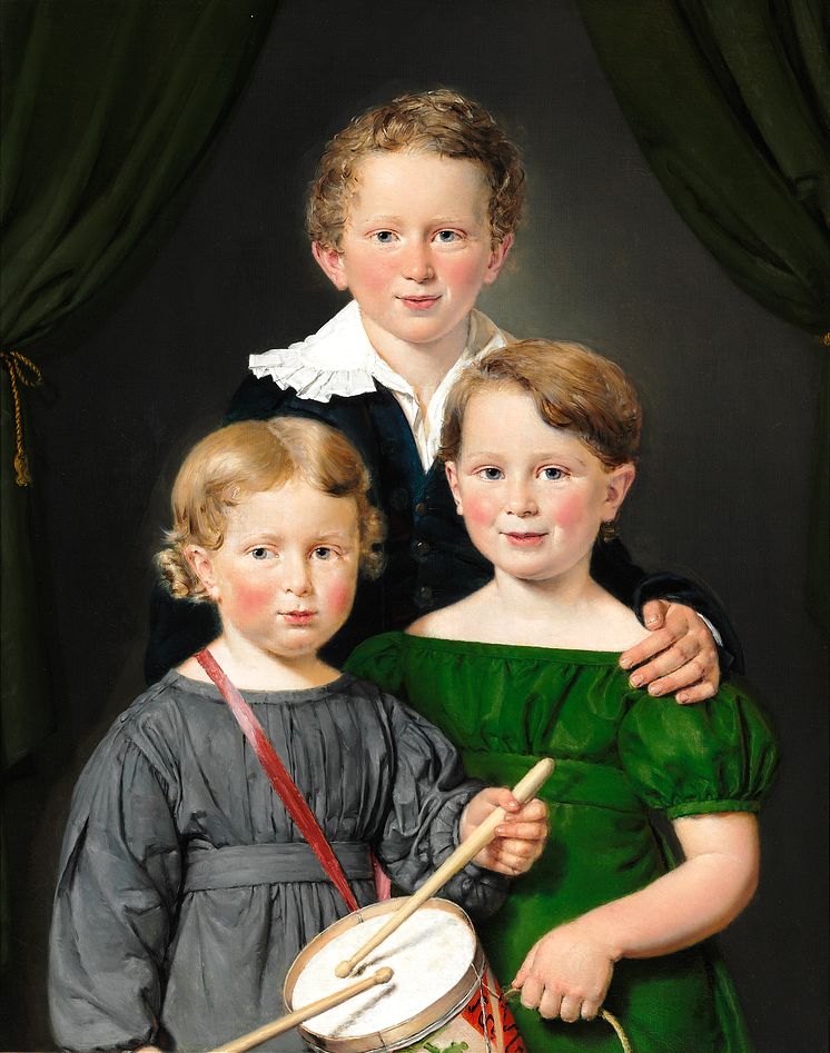 C.A. Jensen: Hans og Bolette Puggaards tre børn. 1827. Signeret. Olie på lærred. 82 x 64 cm. Vurdering: 400.000-600.000 kr.
