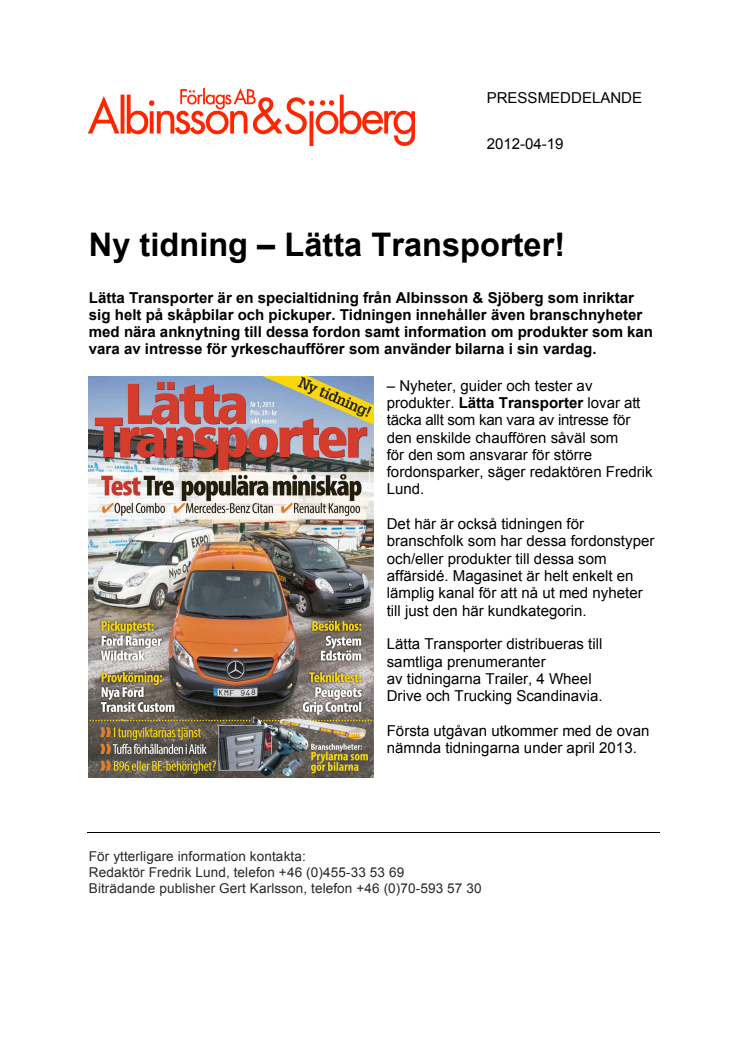 Ny tidning - Lätta Transporter!