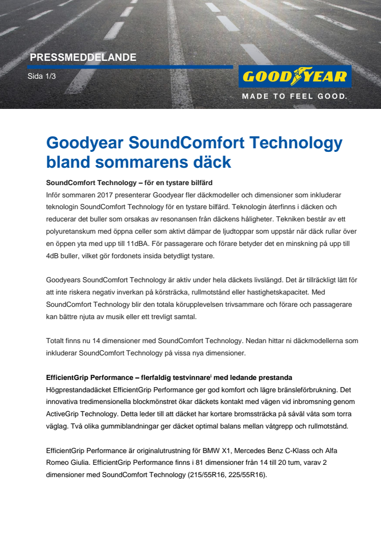 Goodyear SoundComfort Technology bland sommarens däck
