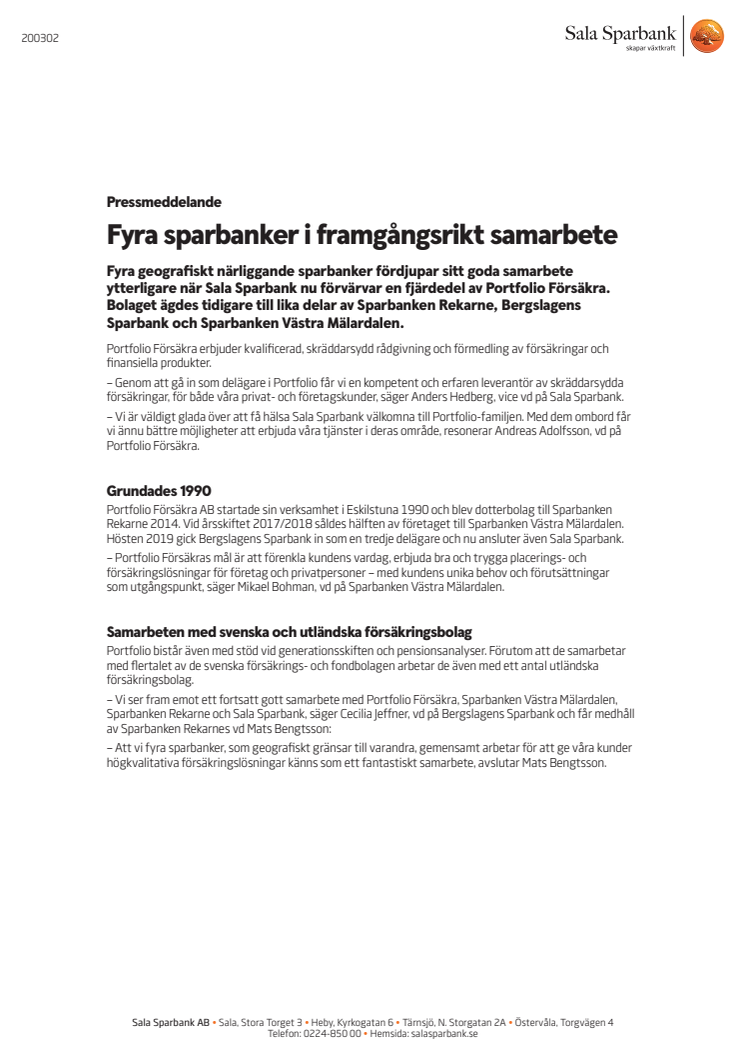 Fyra sparbanker i framgångsrikt samarbete