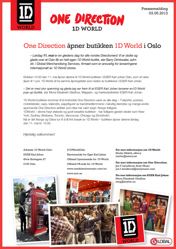 11 mai åpner One Direction butikken 1D World i Oslo