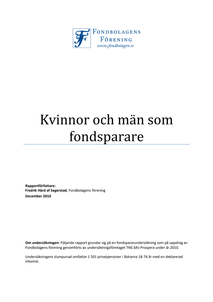 Kvinnor och män som fondsparare 2010