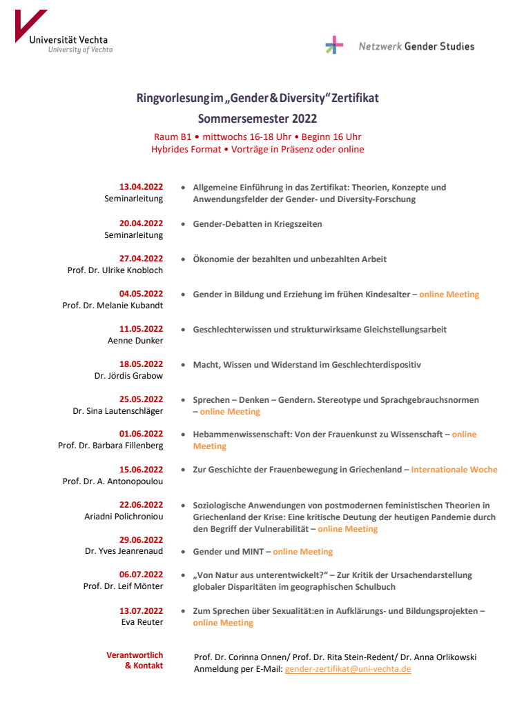 Öffentliche Ringvorlesung | Theorien, Konzepte und Anwendungsfelder der Gender- und Diversityforschung