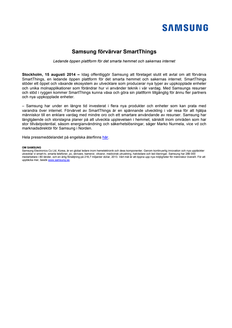Samsung förvärvar SmartThings