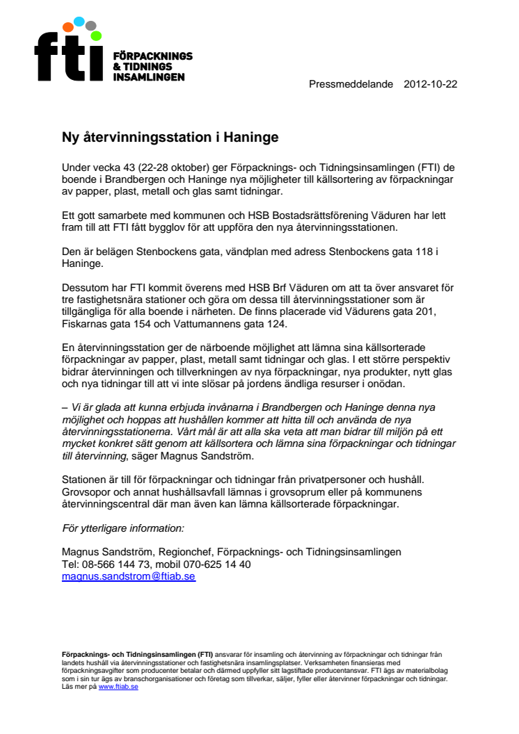 Ny återvinningsstation i Haninge