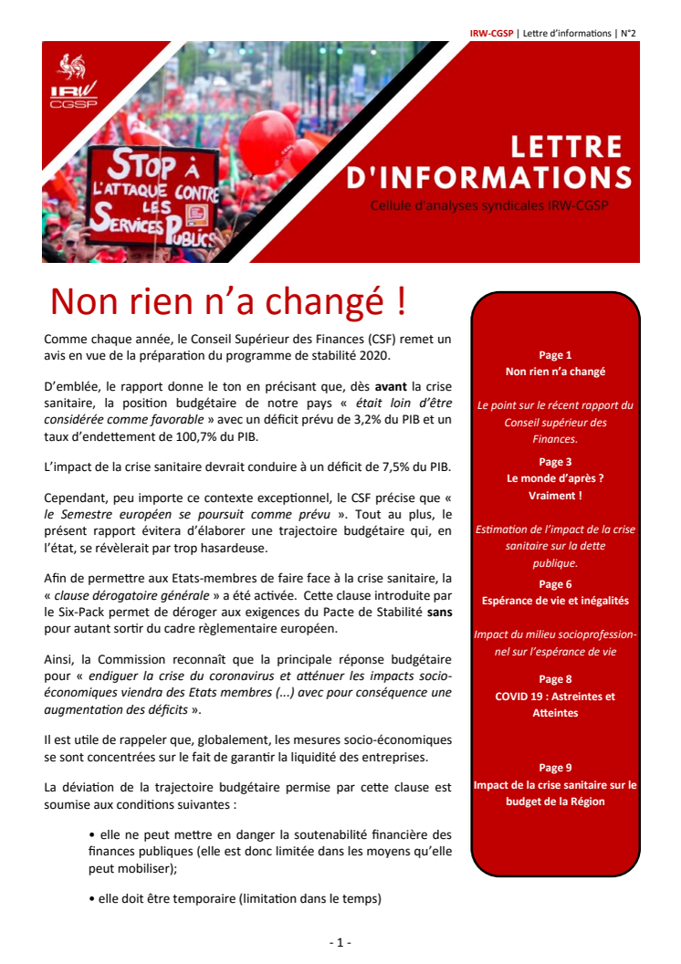 Lettre d'informations 2 : non rien n’a changé !