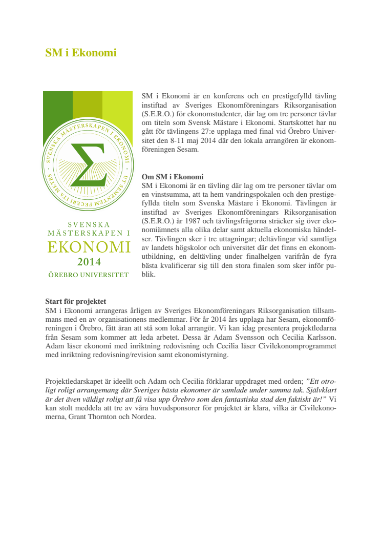 Pressrelease, SM i Ekonomi 2014