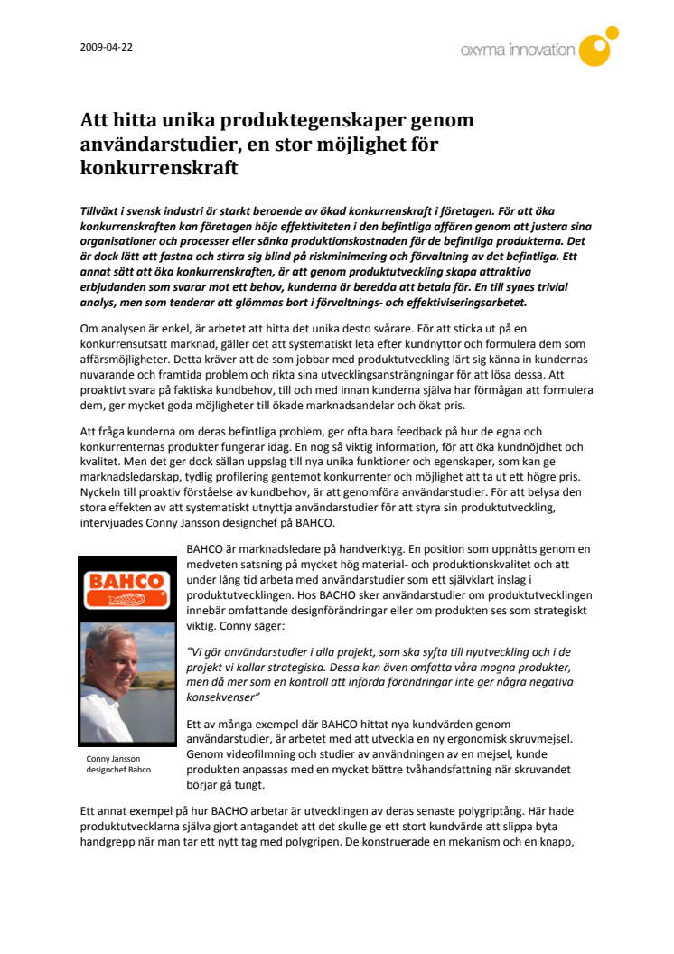 Att hitta unika produktegenskaper genom användarstudier, en stor möjlighet för konkurrenskraft 