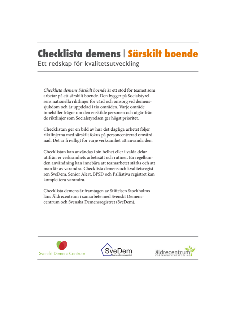 Checklista demens särskilt boende