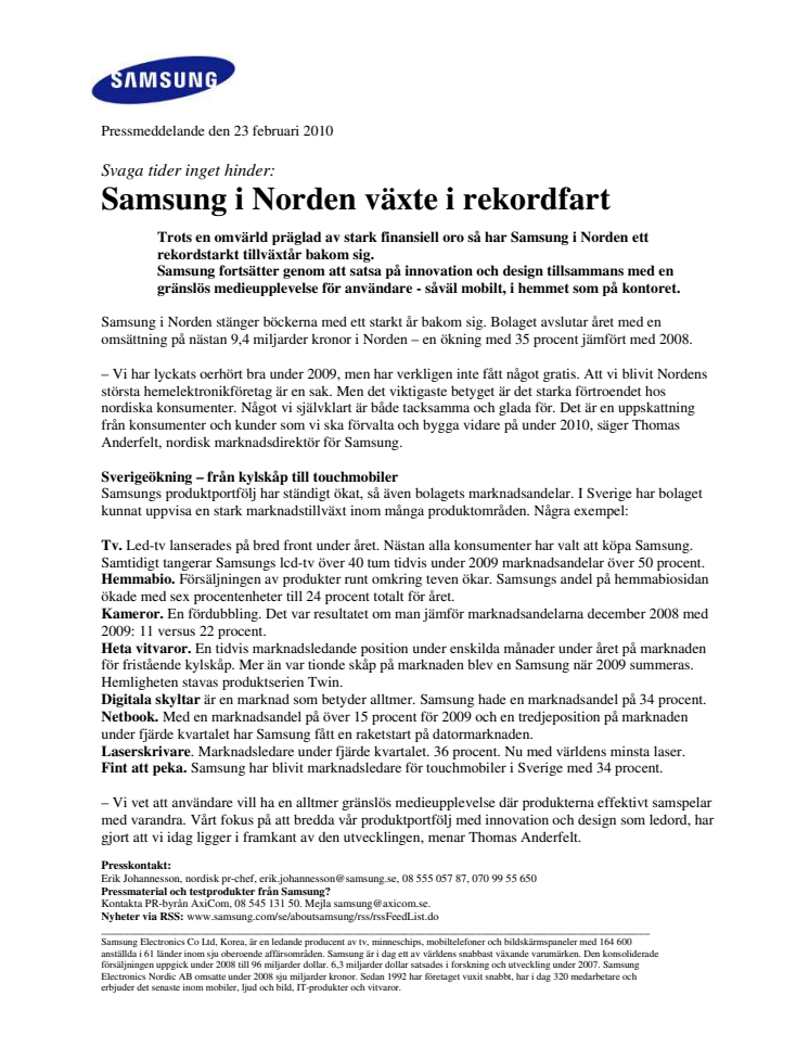 Samsung i Norden växte i rekordfart