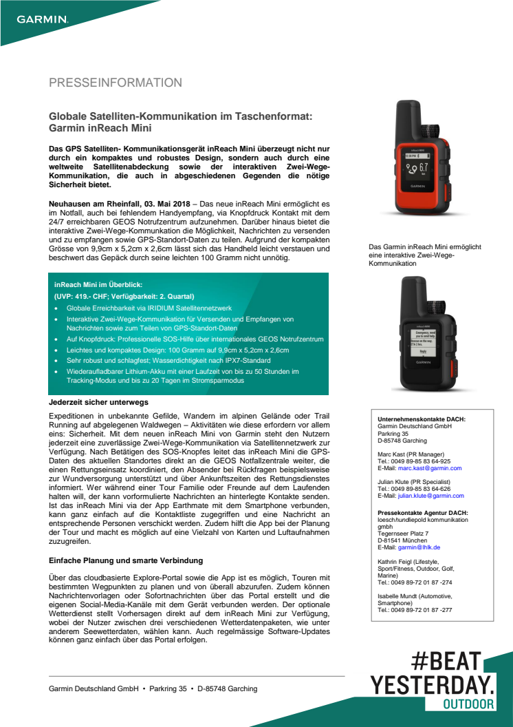 Globale Satelliten-Kommunikation im Taschenformat: Garmin inReach Mini