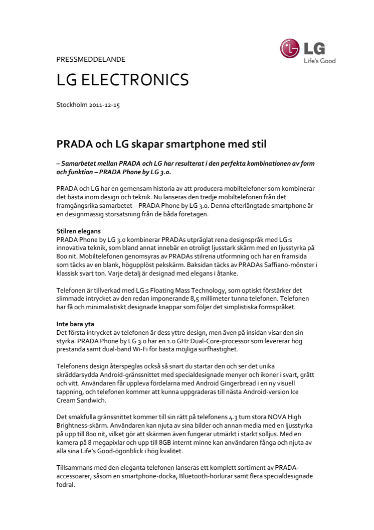 PRADA och LG skapar smartphone med stil