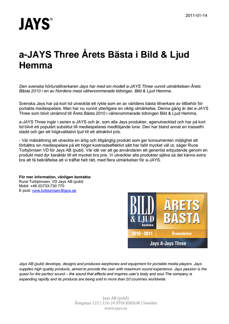 a-JAYS Three Årets Bästa i Bild & Ljud Hemma