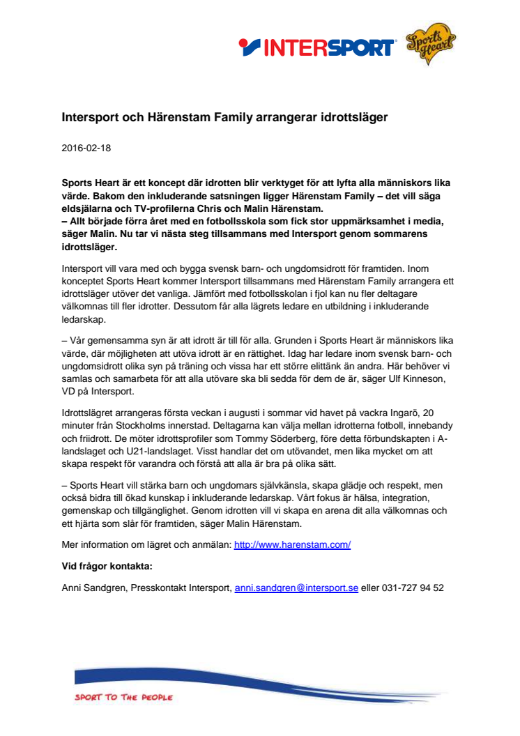 Intersport och Härenstam Family arrangerar idrottsläger 