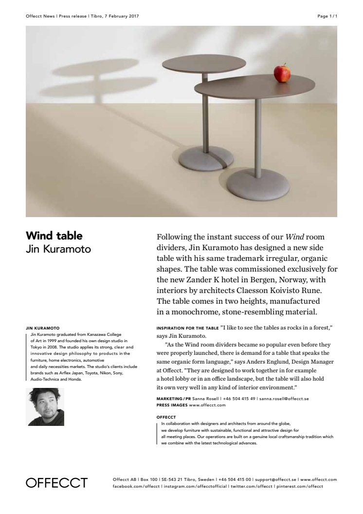 Wind table designed by Jin Kuramoto