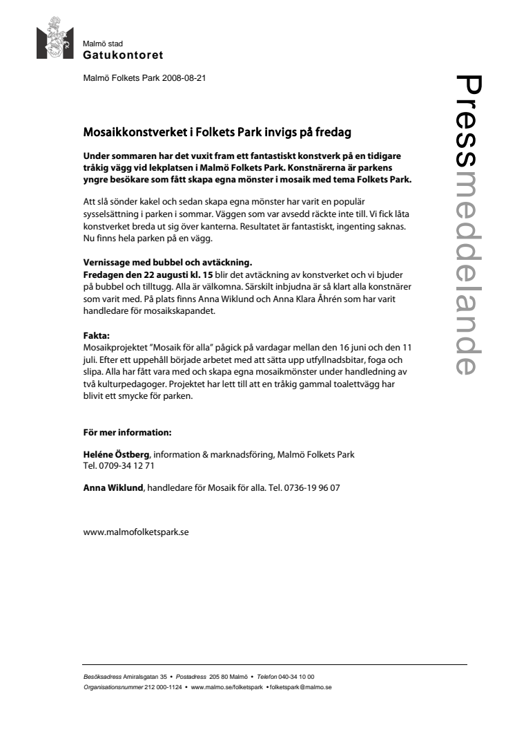 Mosaikkonstverket i Folkets Park invigs på fredag