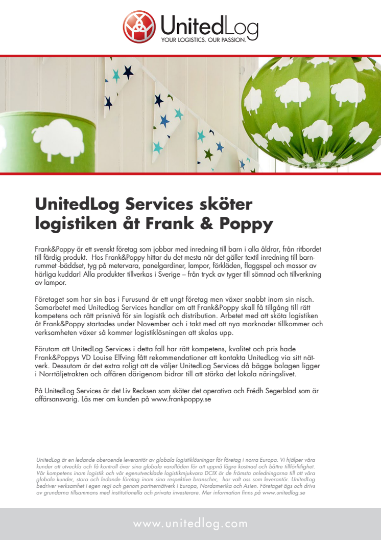 UnitedLog Services sköter logistiken åt Frank & Poppy