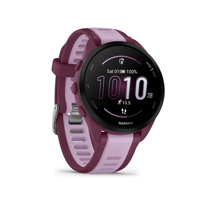 Forerunner165_HR_berry_front-right_0000_merlot_watchface_outlined