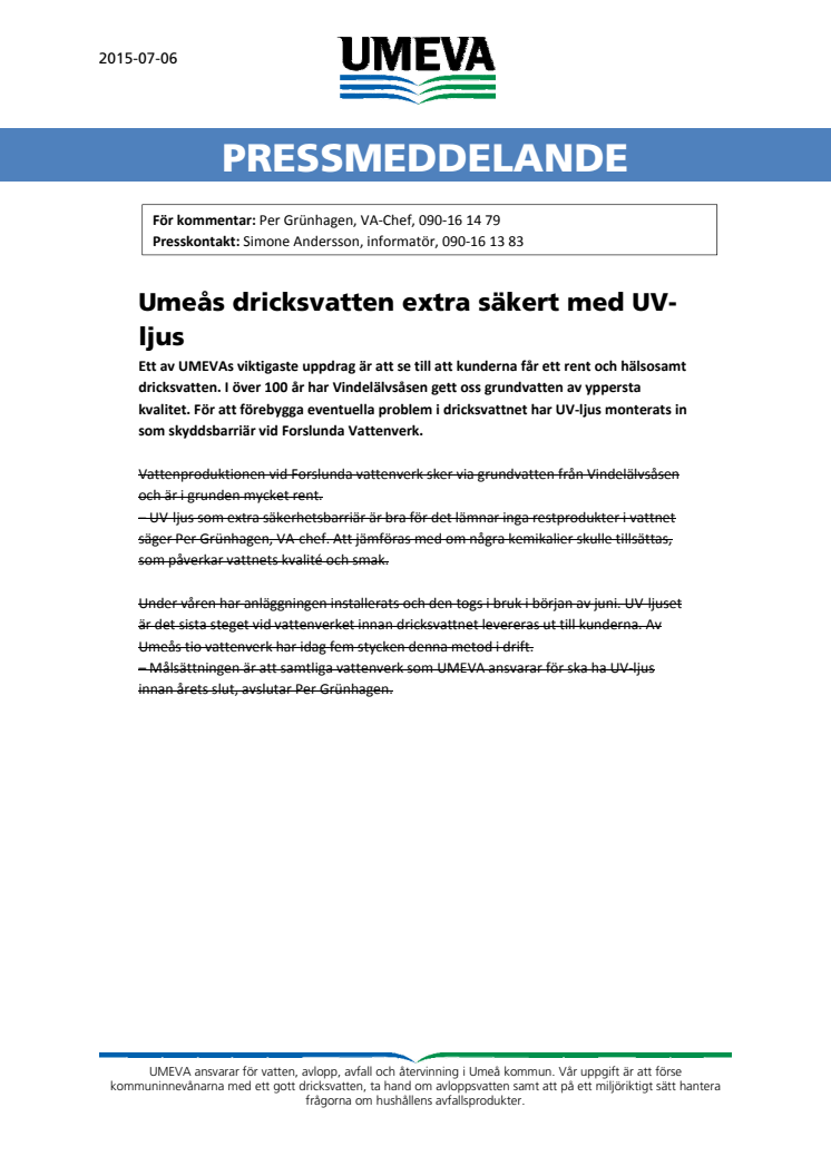 Umeås dricksvatten extra säkert med UV-ljus