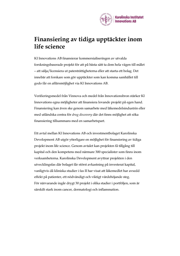 Finansiering av tidiga upptäckter inom life science